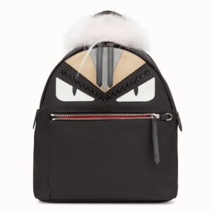 Fendi Black Bag Bugs Eyes Fox Fur Studs Backpack