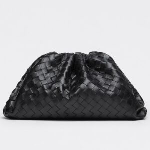 Bottega Veneta The Pouch Clutch In Black Intrecciato Leather
