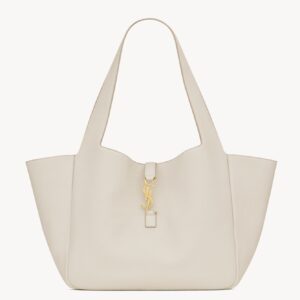 Saint Laurent LE 5 A 7 Bea Tote Bag in White Grained Leather