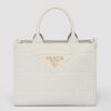 Prada Symbole Small Bag with Topstitching in White Leather