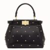 Fendi Peekaboo XS Bag With Star Studs In Black Nappa Leather