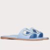 Valentino VLogo Cut-out Slide Sandals in Blue Leather