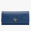 Prada Continental Wallet In Blue Saffiano Leather