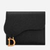 Dior Mini Saddle Tri-Fold Wallet In Black Calfskin