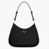 Prada Cleo Large Shoulder Bag In Black Brushed Leather