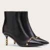 Valentino Black Rockstud Ankle Boots with Sculpted Heel