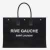 Saint Laurent Rive Gauche Tote Bag in Black Linen and Leather