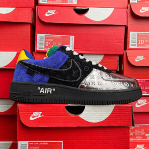 Original Box Version with Accessories Louis Vuitton x Nike Air Force 1 Low Black/Silver Colorway Mixed-Color Low-Top Cowhide Leather Casual Shoes Sneakers Skate Shoes Men's Shoes Women's Shoes 1A9VCH