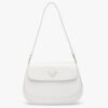 Prada White Brushed Leather Cleo Shoulder Bag with Flap