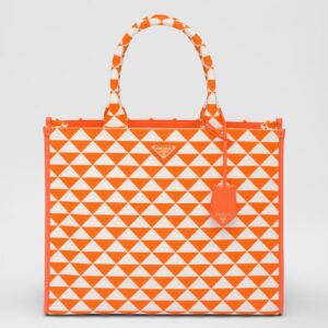 Prada Symbole Large Bag in Orange and White Jacquard Fabric