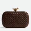 Bottega Veneta Knot Minaudiere Clutch In Bordeaux Intrecciato Lambskin