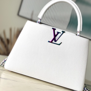 Louis Vuitton White Colorful Gold Buckle Medium Capucines BB Handbag – White