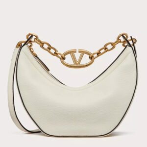 Valentino VLogo Moon Small Hobo Bag with Chain in White Leather