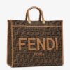 Fendi Sunshine Large Tote Bag in Brown FF Jacquard Fabric